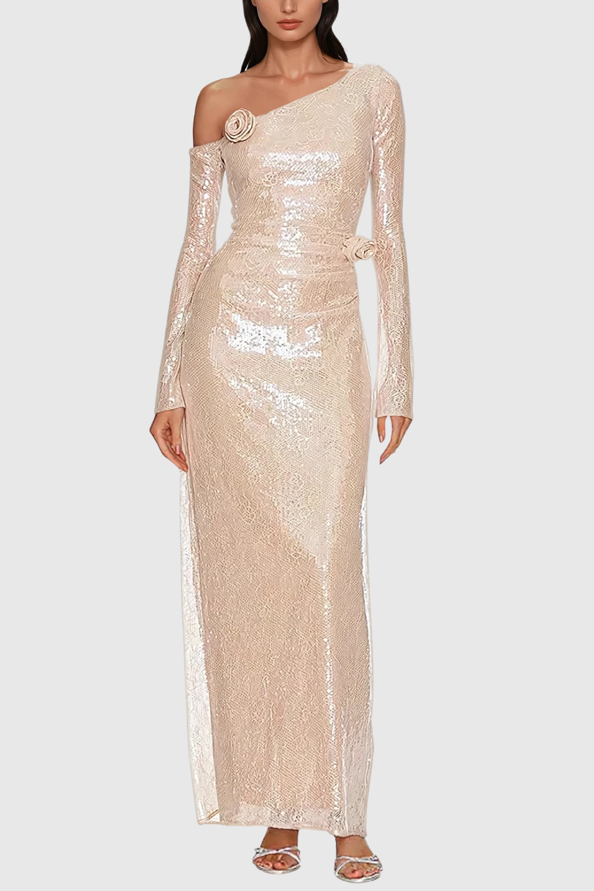 Ambella Sequin Lace Flower Maxi Dress