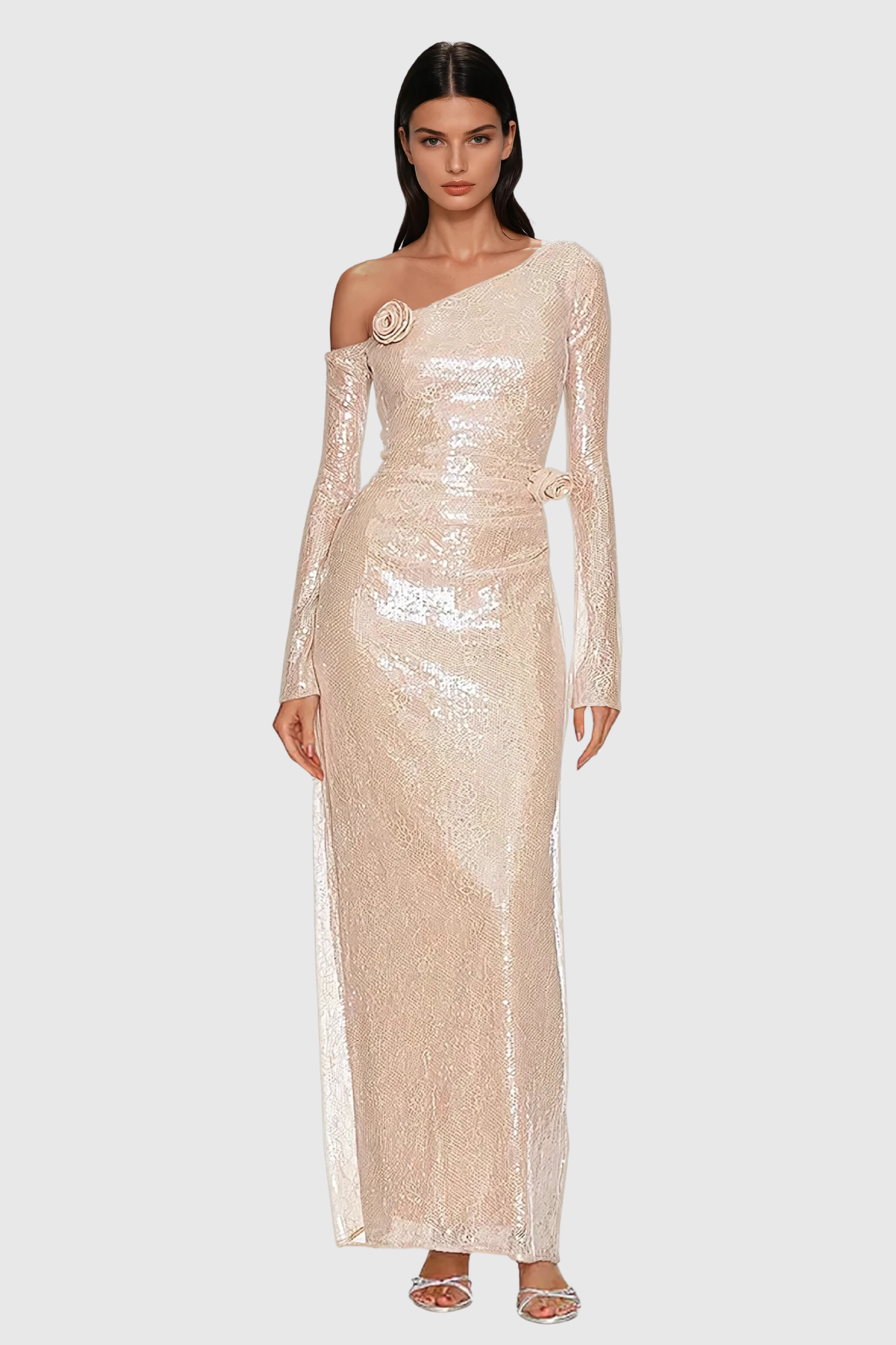 Ambella Sequin Lace Flower Maxi Dress