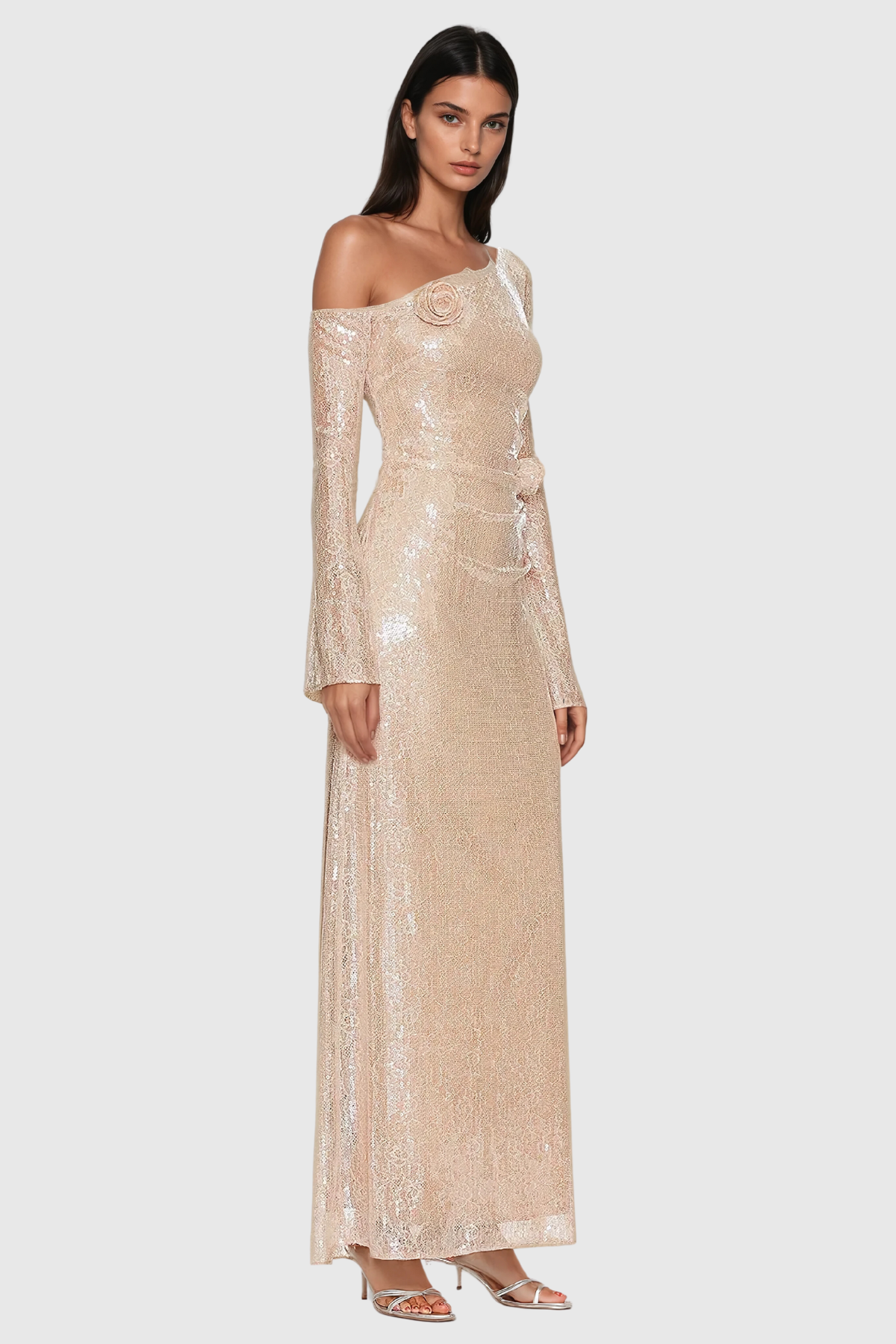 Ambella Sequin Lace Flower Maxi Dress