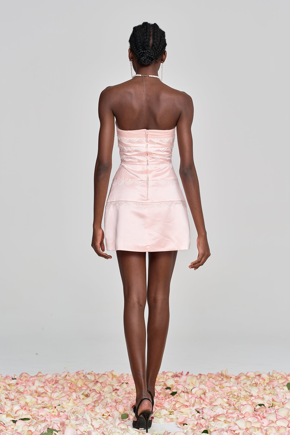 Amberly Strapless Lace Bow Mini Dress