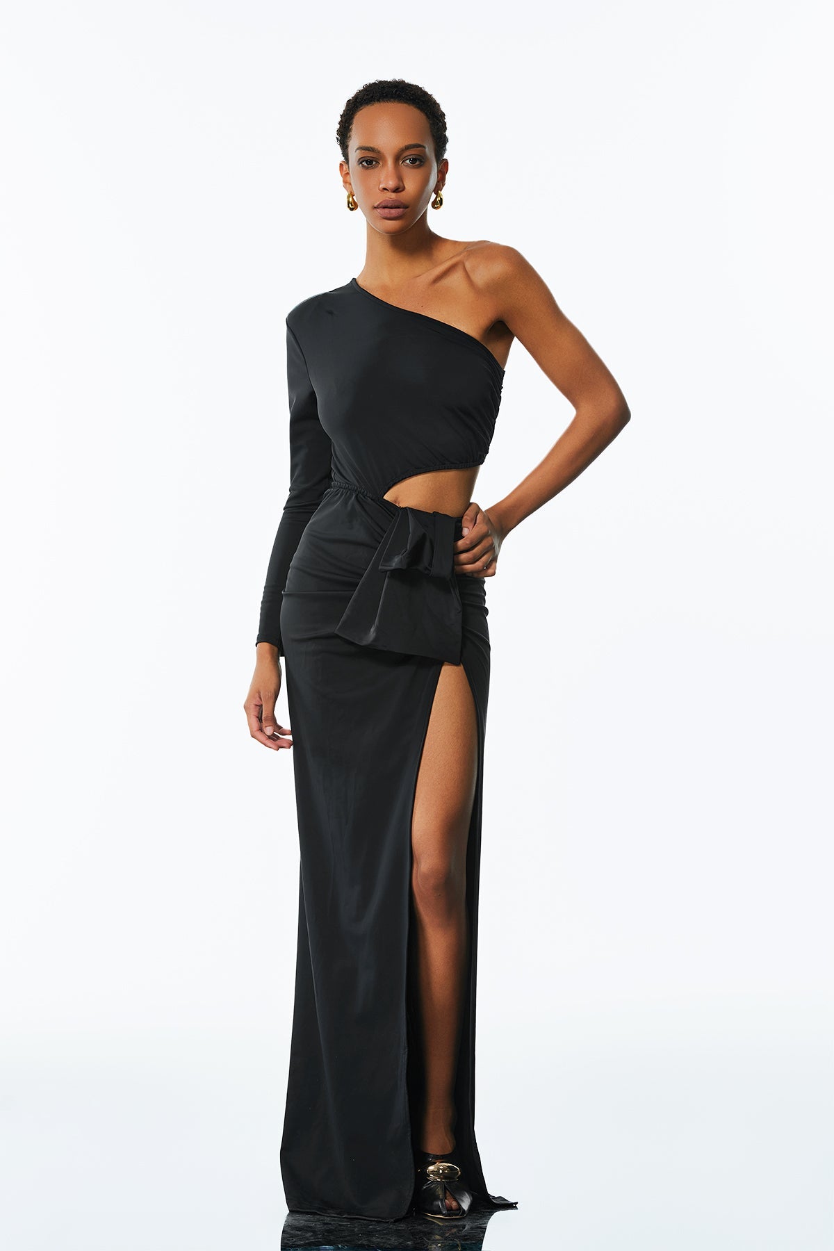 Ambrose One Shouder Ruch Cutout Maxi Dress