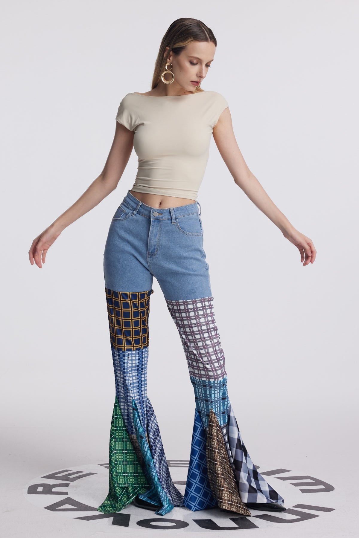 Amedeo Grid Ruffle Deconstruct Pants