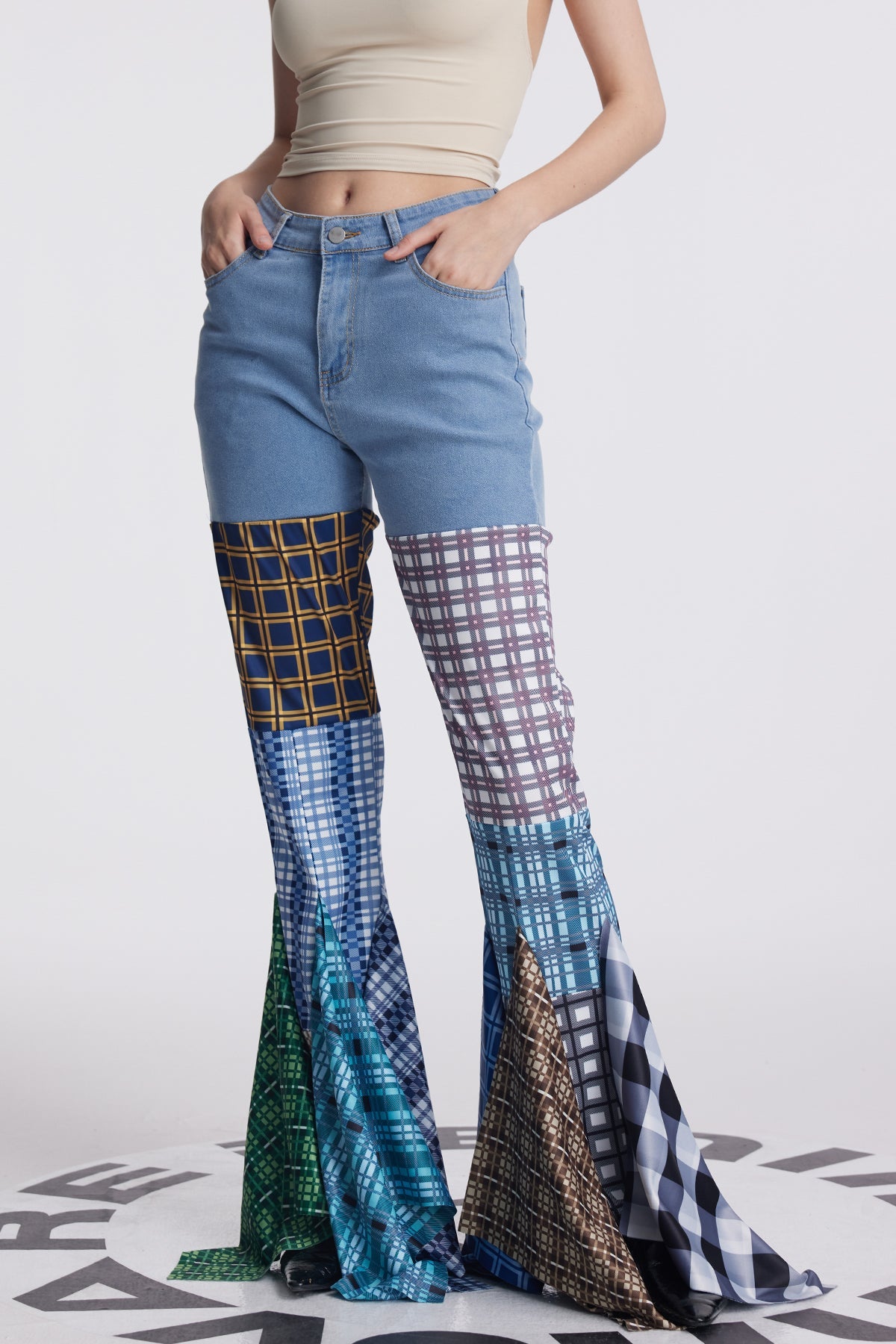 Amedeo Grid Ruffle Deconstruct Pants