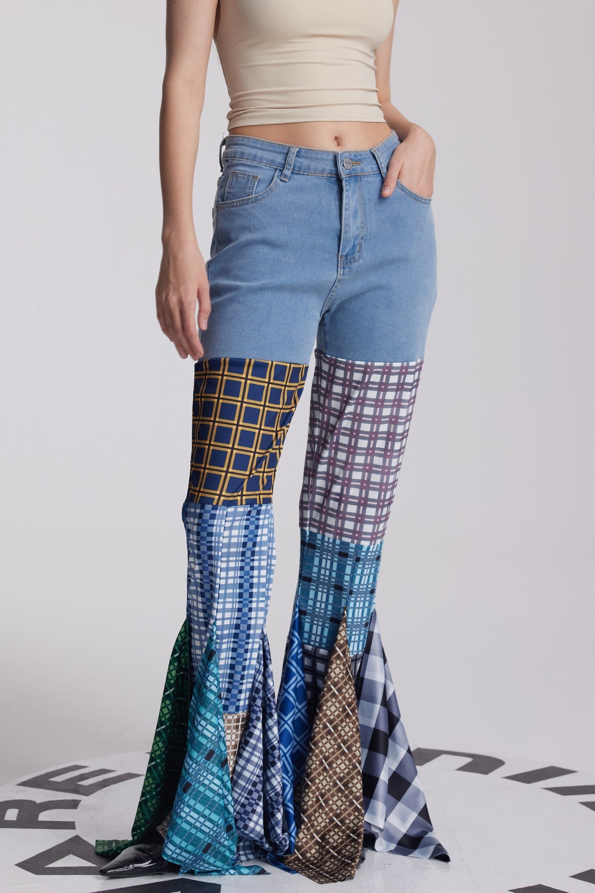 Amedeo Grid Ruffle Deconstruct Pants