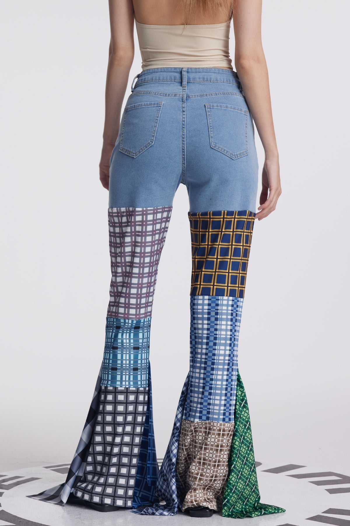 Amedeo Grid Ruffle Deconstruct Pants