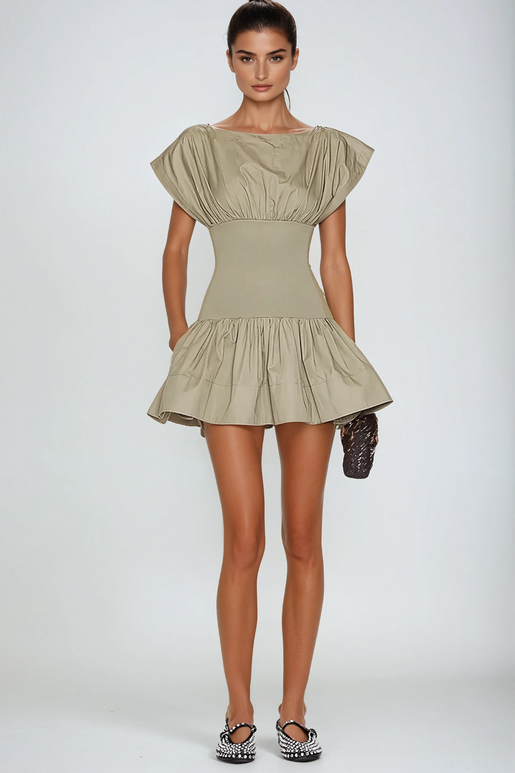 Amery Ruch Ruffle Deconstruct Mini Dress In Khaki