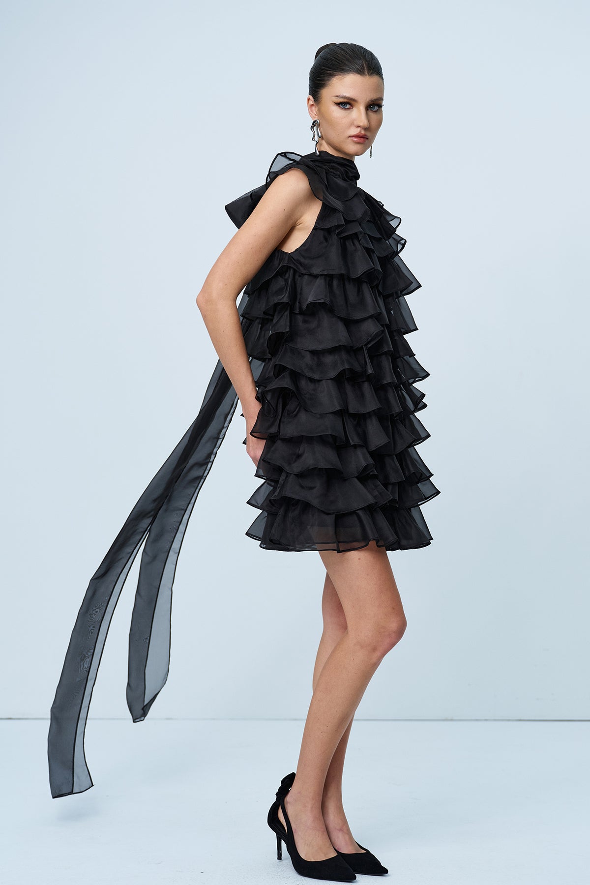 Ames Ruffle Ruch Sleeveless Mini Dress