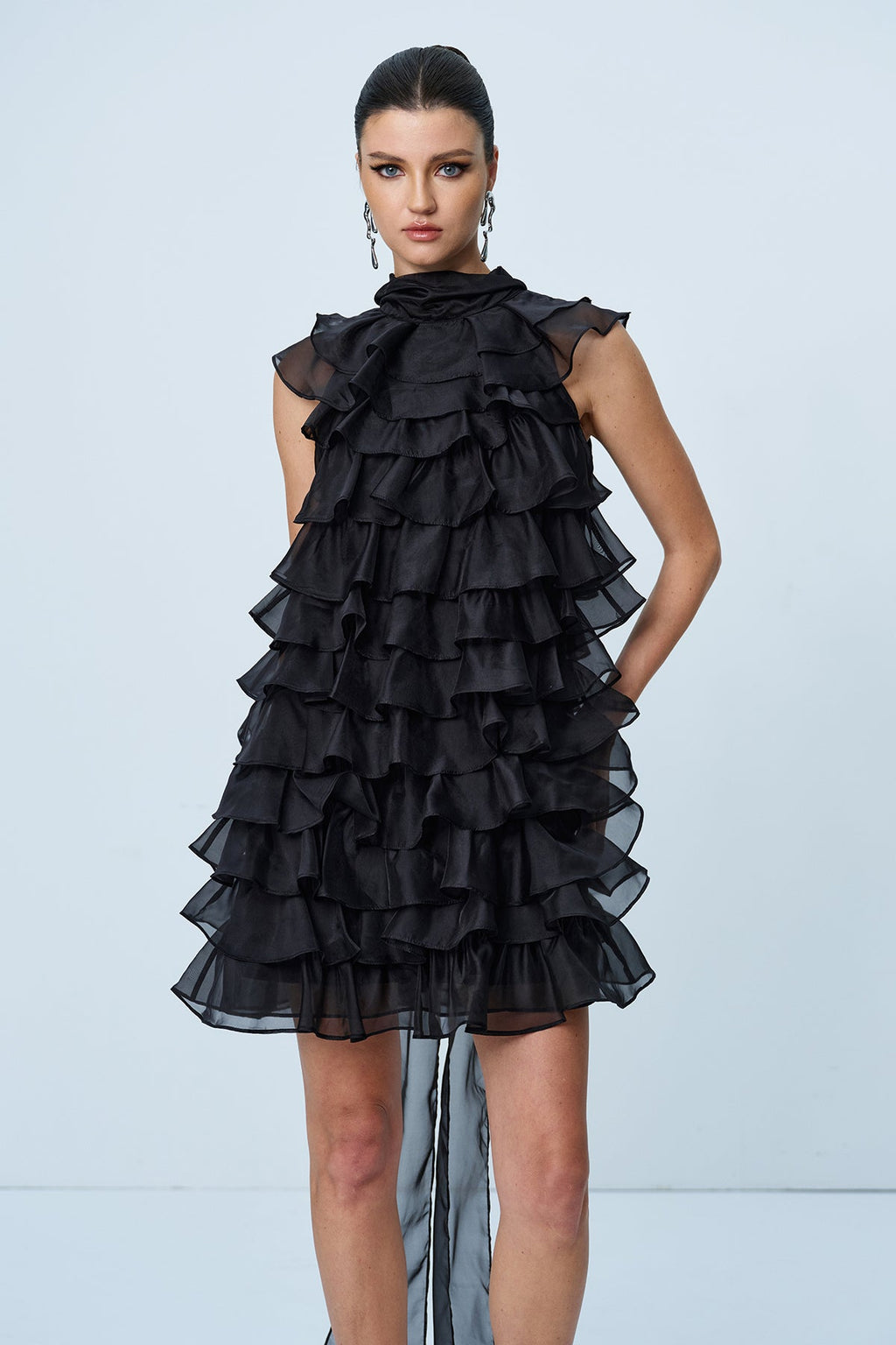 Ames Ruffle Ruch Sleeveless Mini Dress