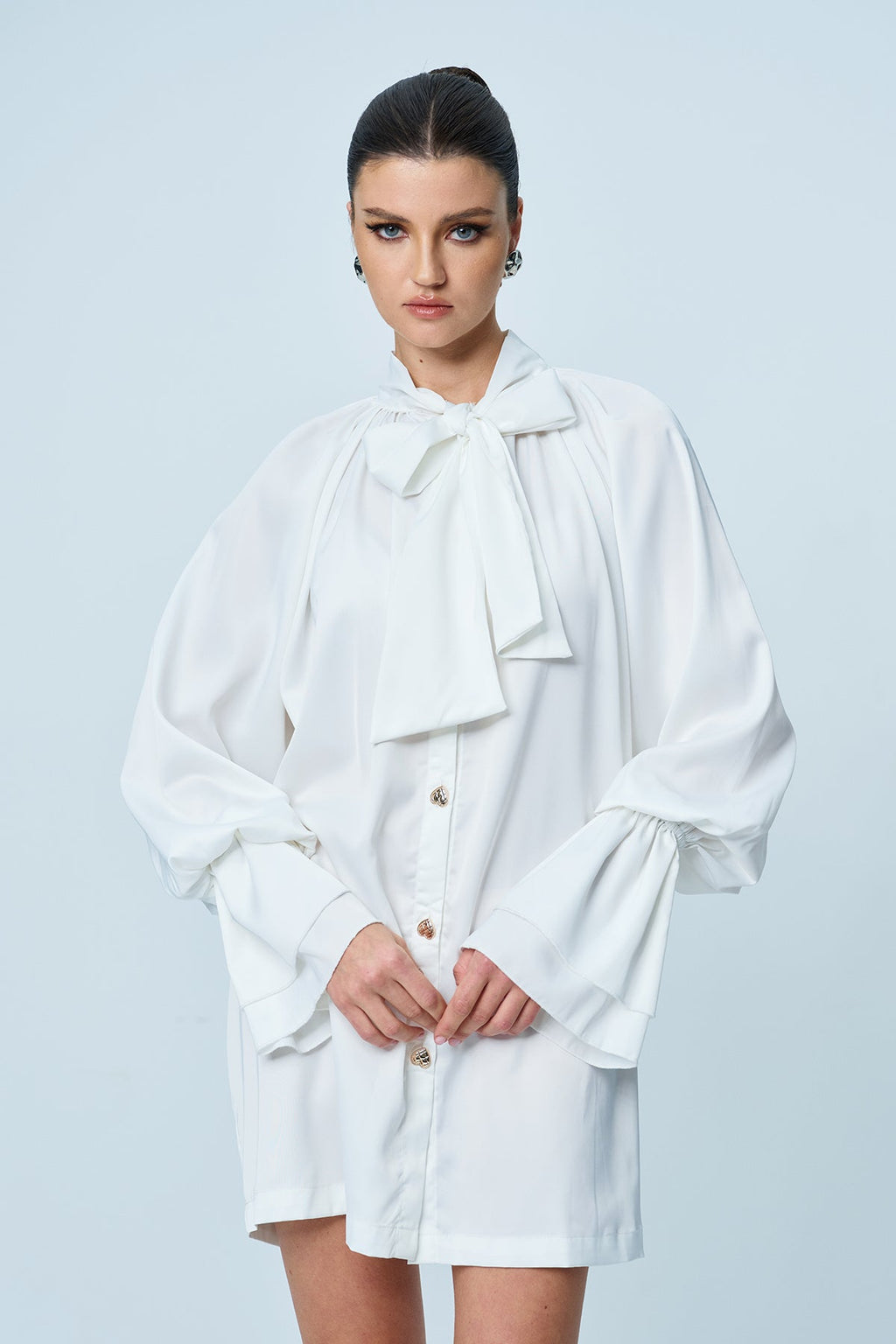 Amethyst Ruffle Bow Lace Up Shirt