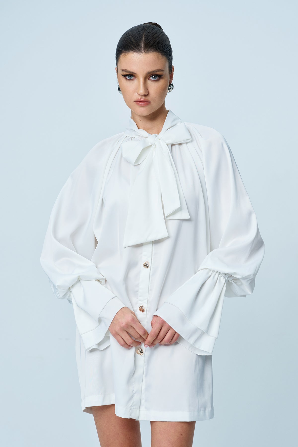 Amethyst Ruffle Bow Lace Up Shirt