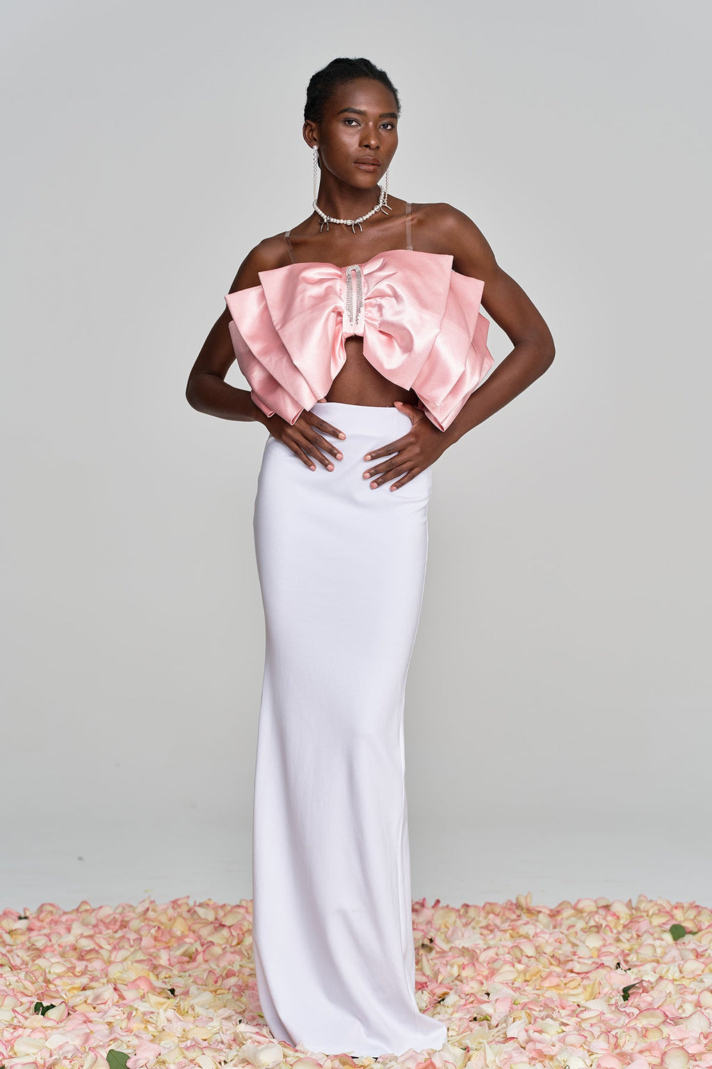 Amiaz Bow Rhinestone Satin Top