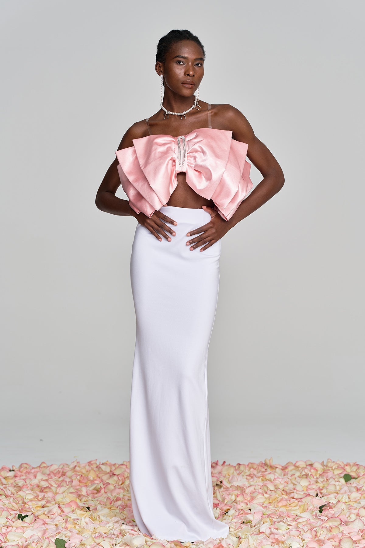 Amiaz Bow Rhinestone Satin Top