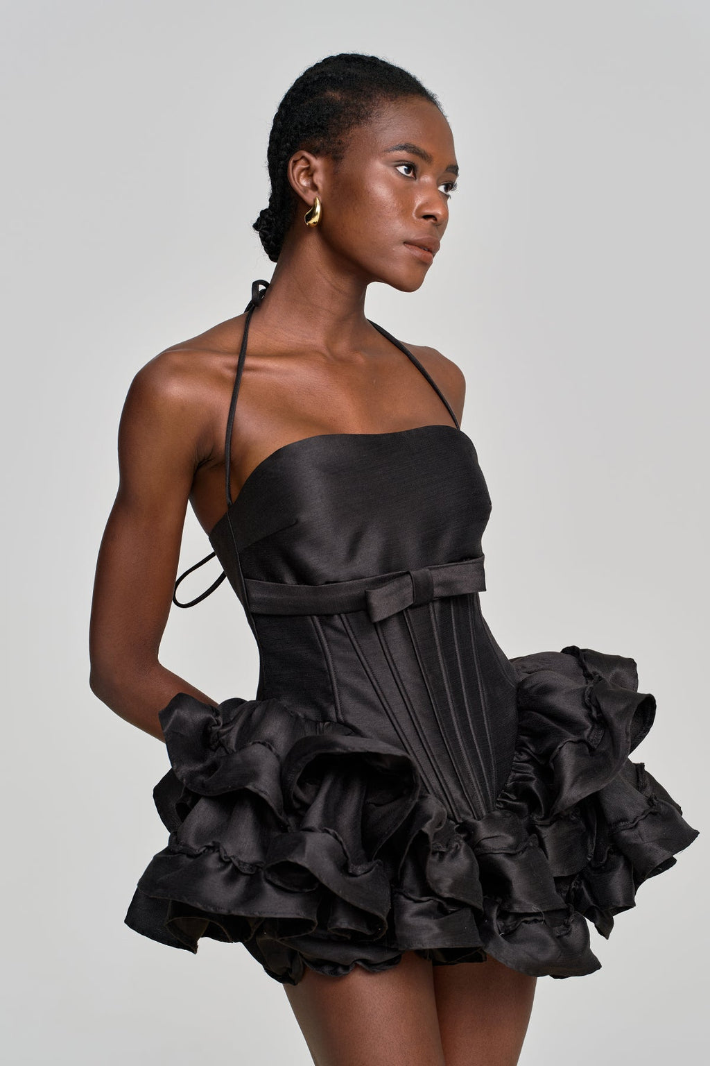 Amiela Corset Lace Up Ruffle Mini Dress
