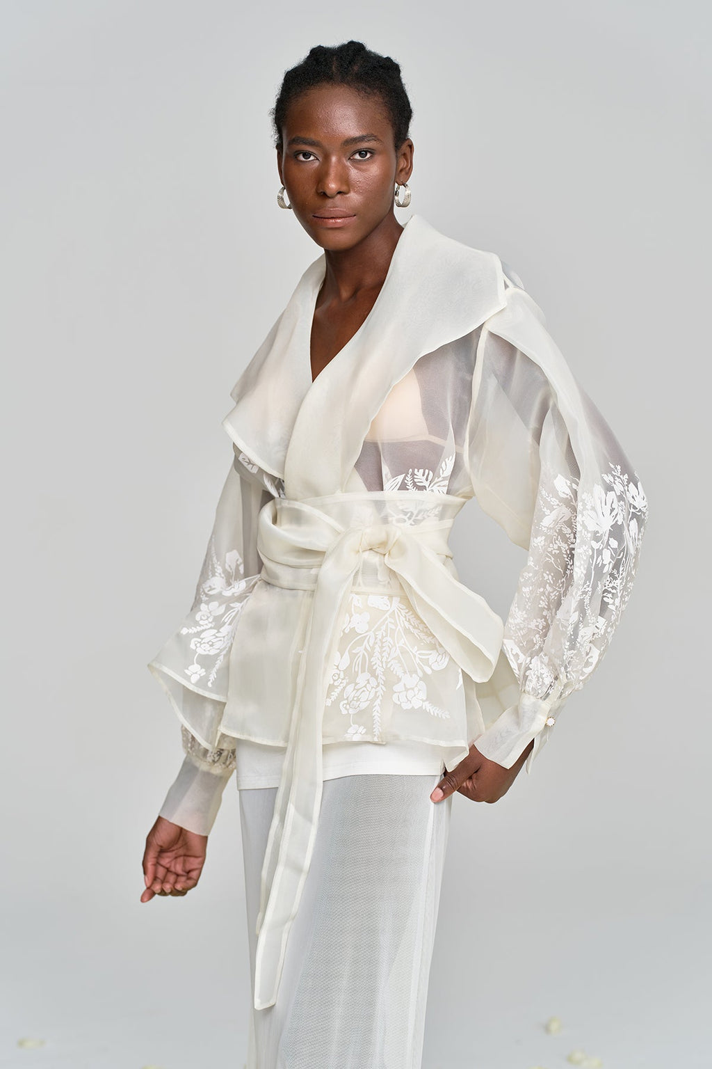 Amil Lace Up Floral Lapel Shirt