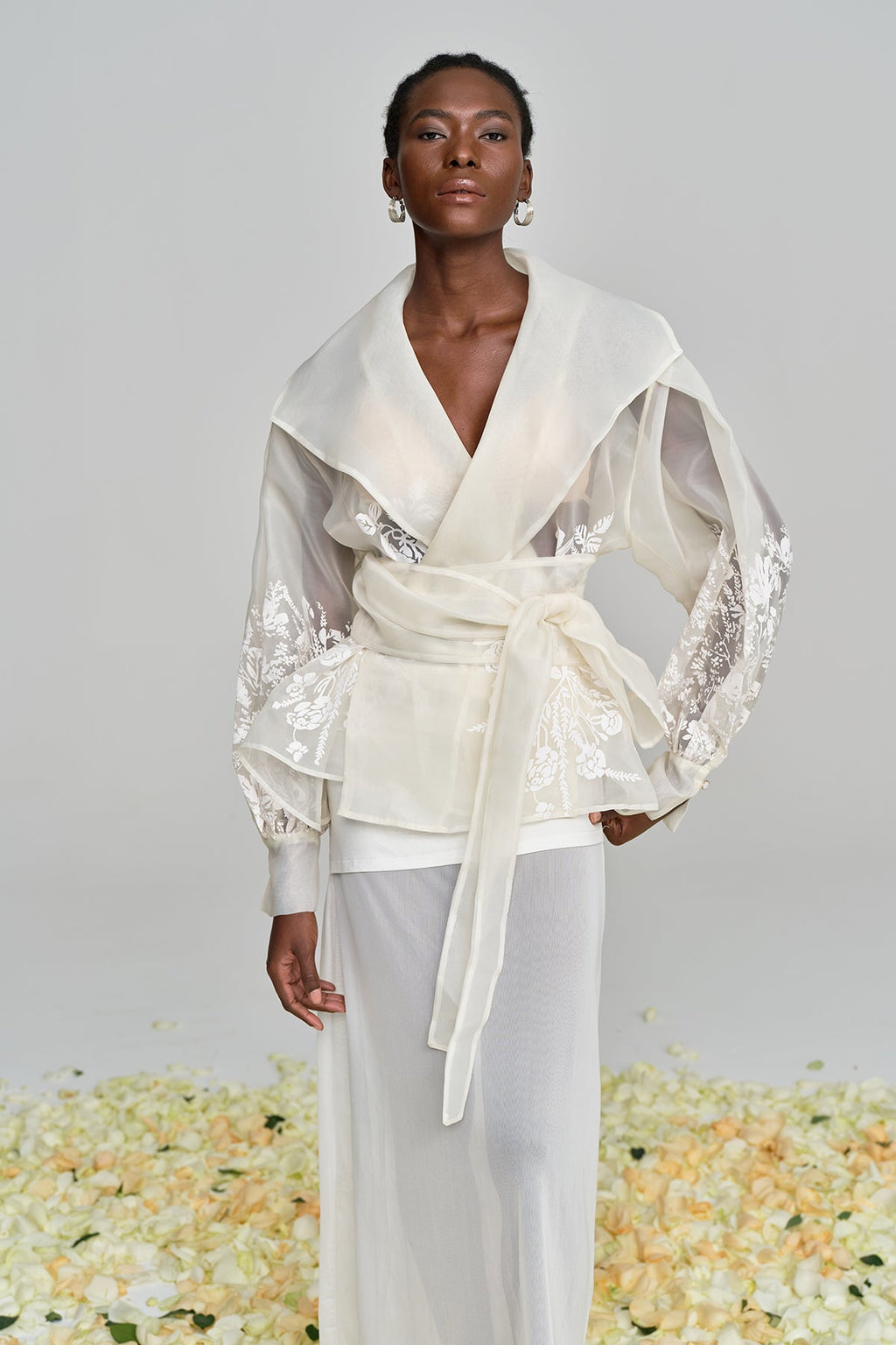 Amil Lace Up Floral Lapel Shirt