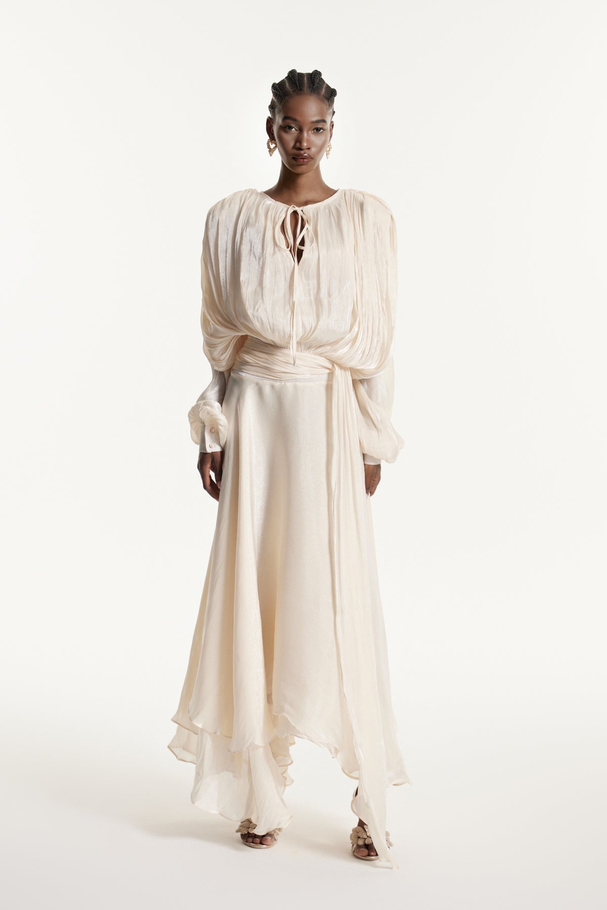 Aminah Balloon Sleeve Ruch Ruffle Maxi Dress