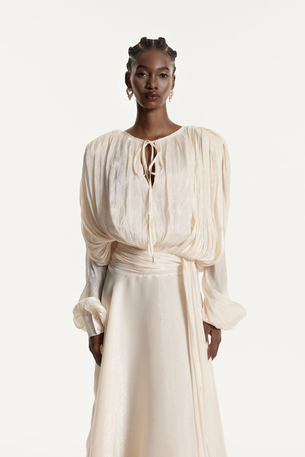 Aminah Balloon Sleeve Ruch Ruffle Maxi Dress