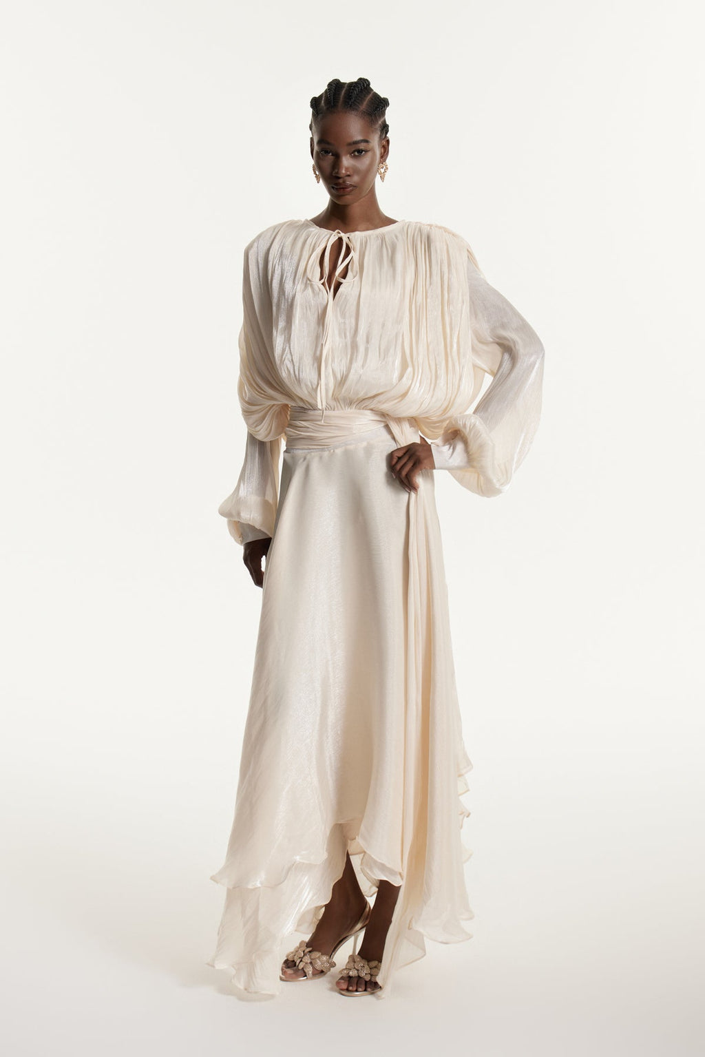 Aminah Balloon Sleeve Ruch Ruffle Maxi Dress