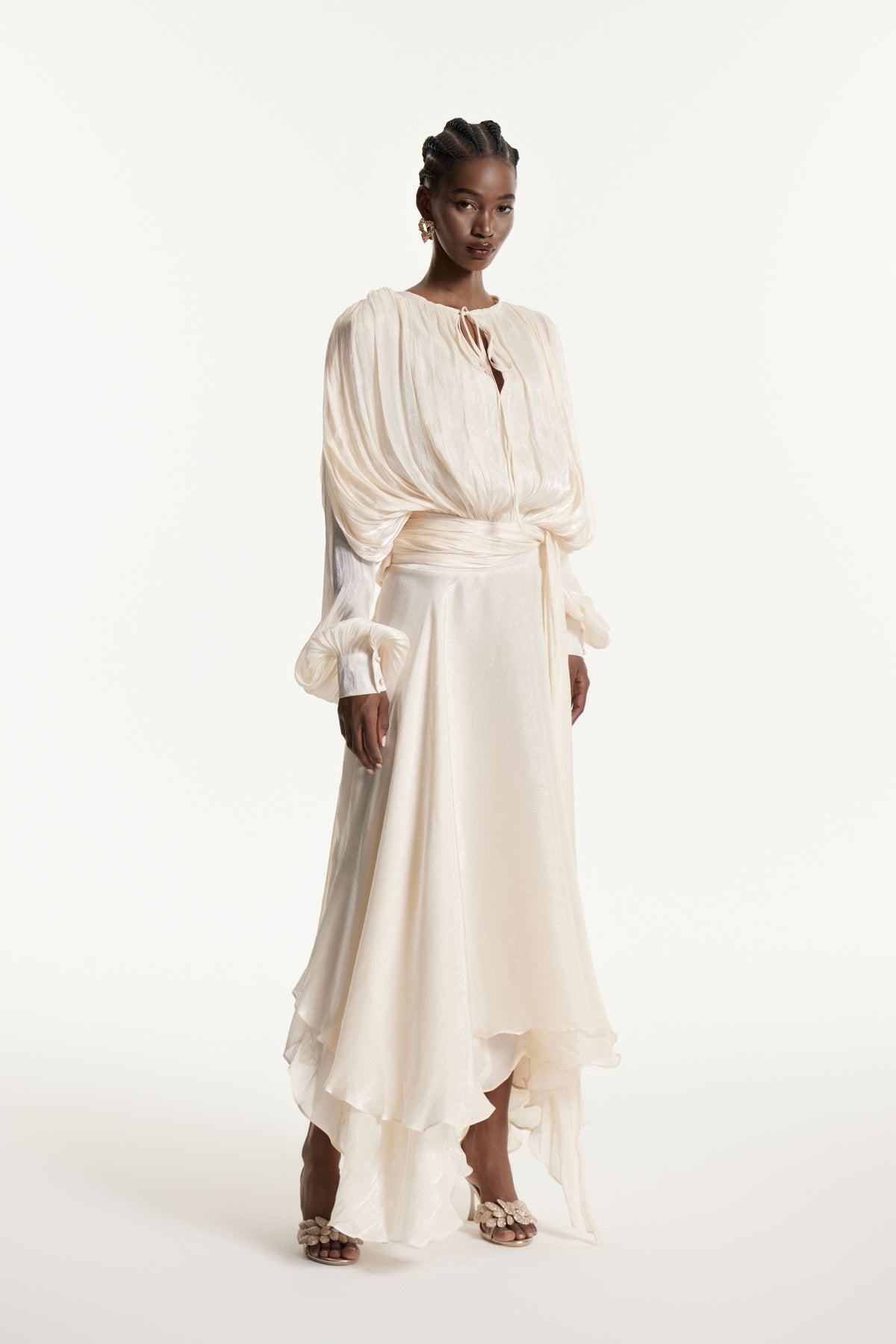 Aminah Balloon Sleeve Ruch Ruffle Maxi Dress