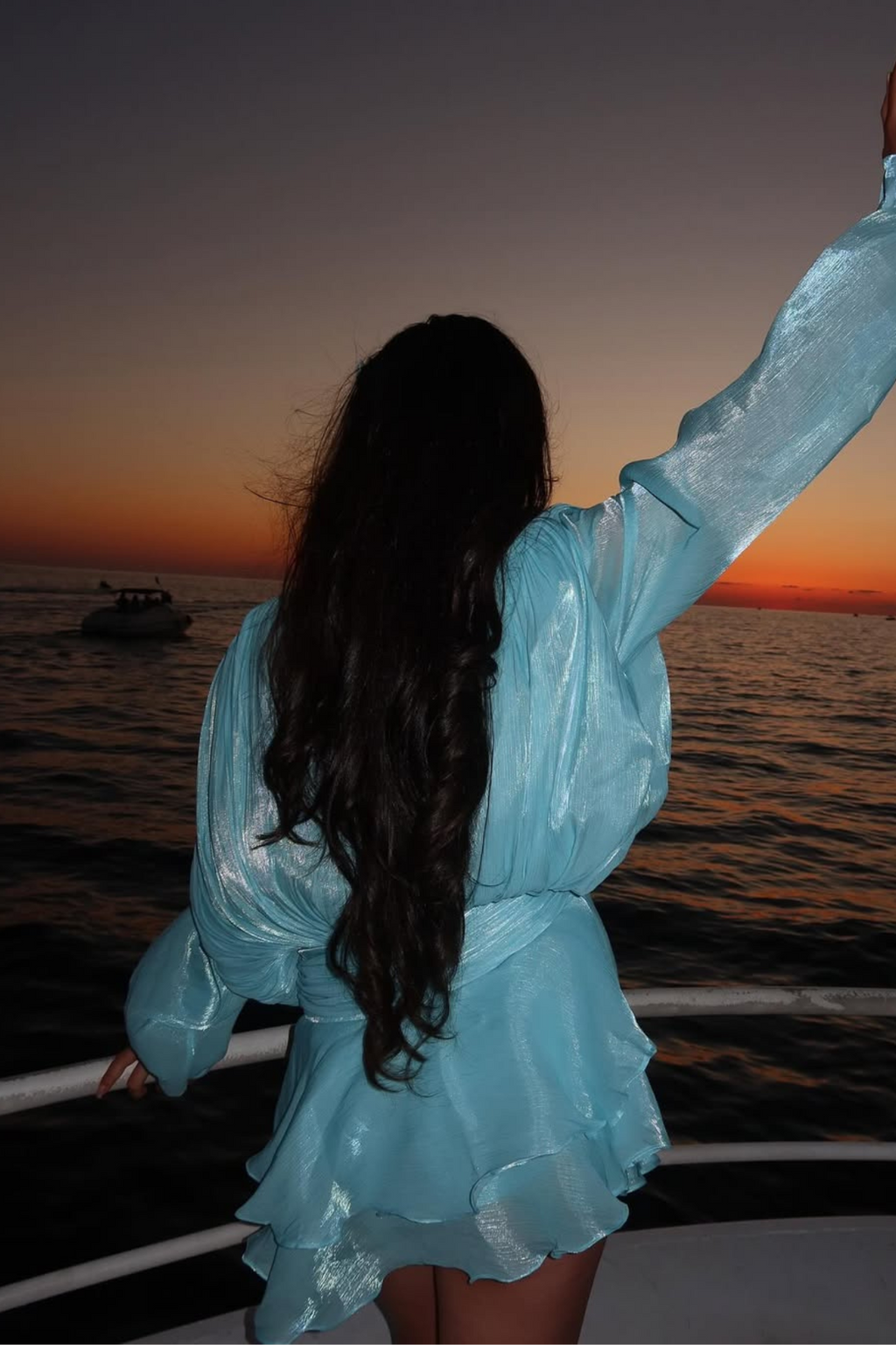 Aminah Balloon Sleeve Ruch Ruffle Mini Dress In Baby Blue