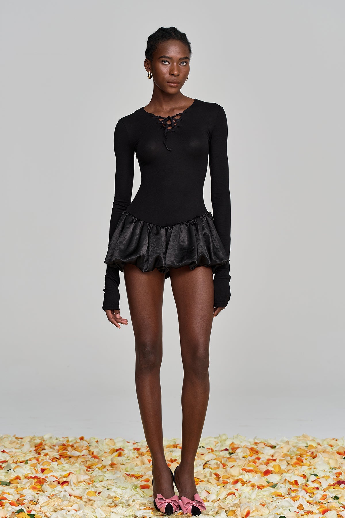 Aminta Lace Up Cutout Ruffle Mini Dress