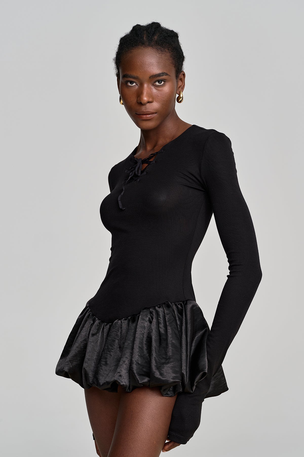 Aminta Lace Up Cutout Ruffle Mini Dress