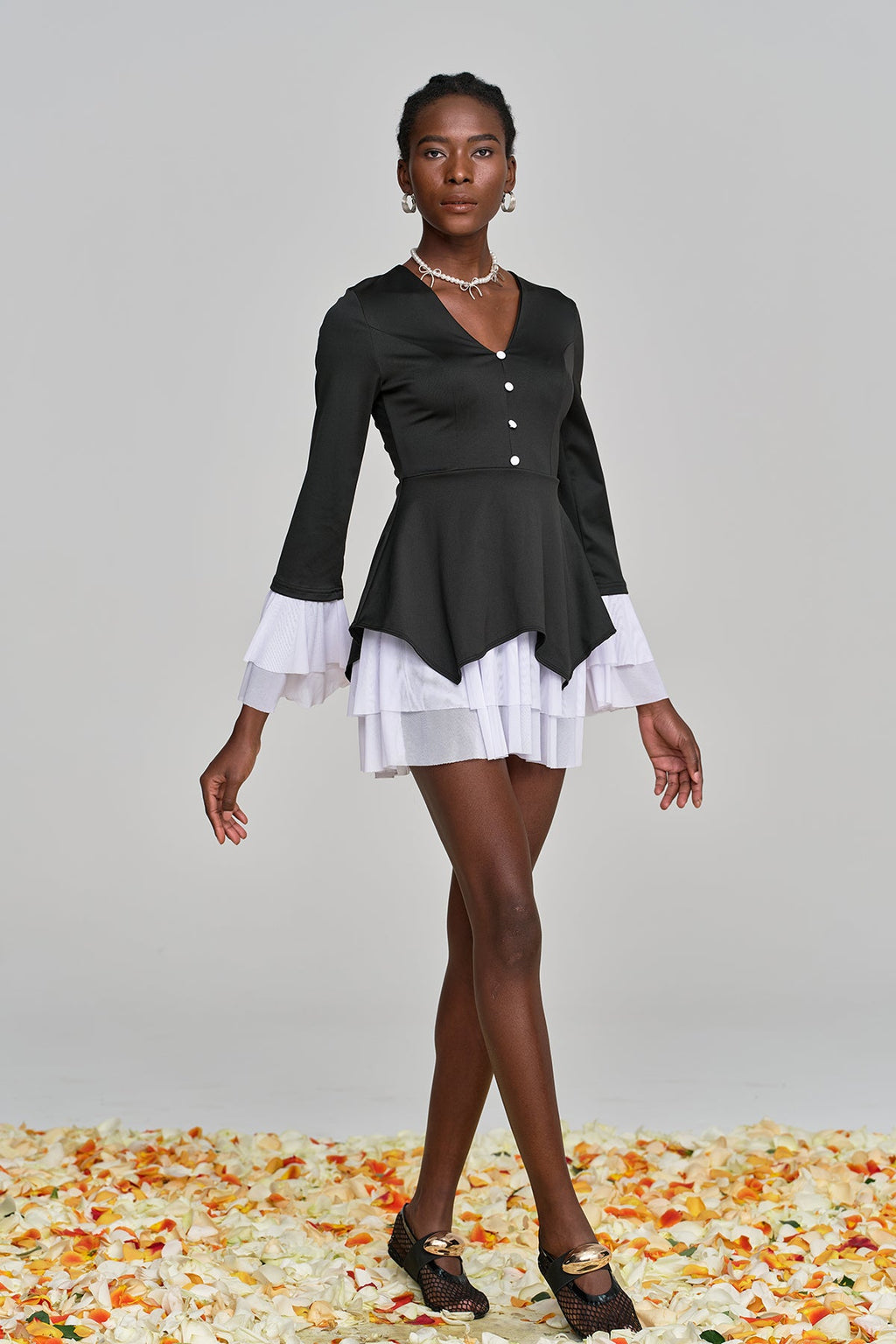 Amisquew Asymmetric Ruffle V Neck Mini Dress