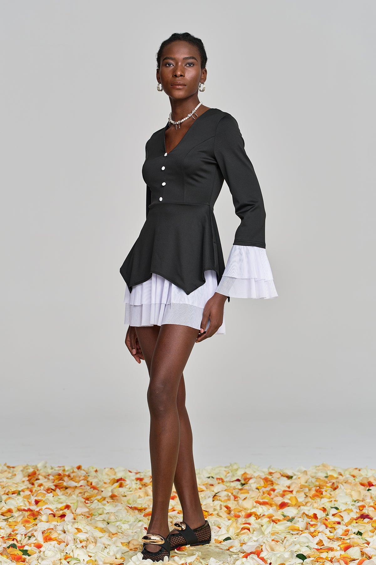 Amisquew Asymmetric Ruffle V Neck Mini Dress