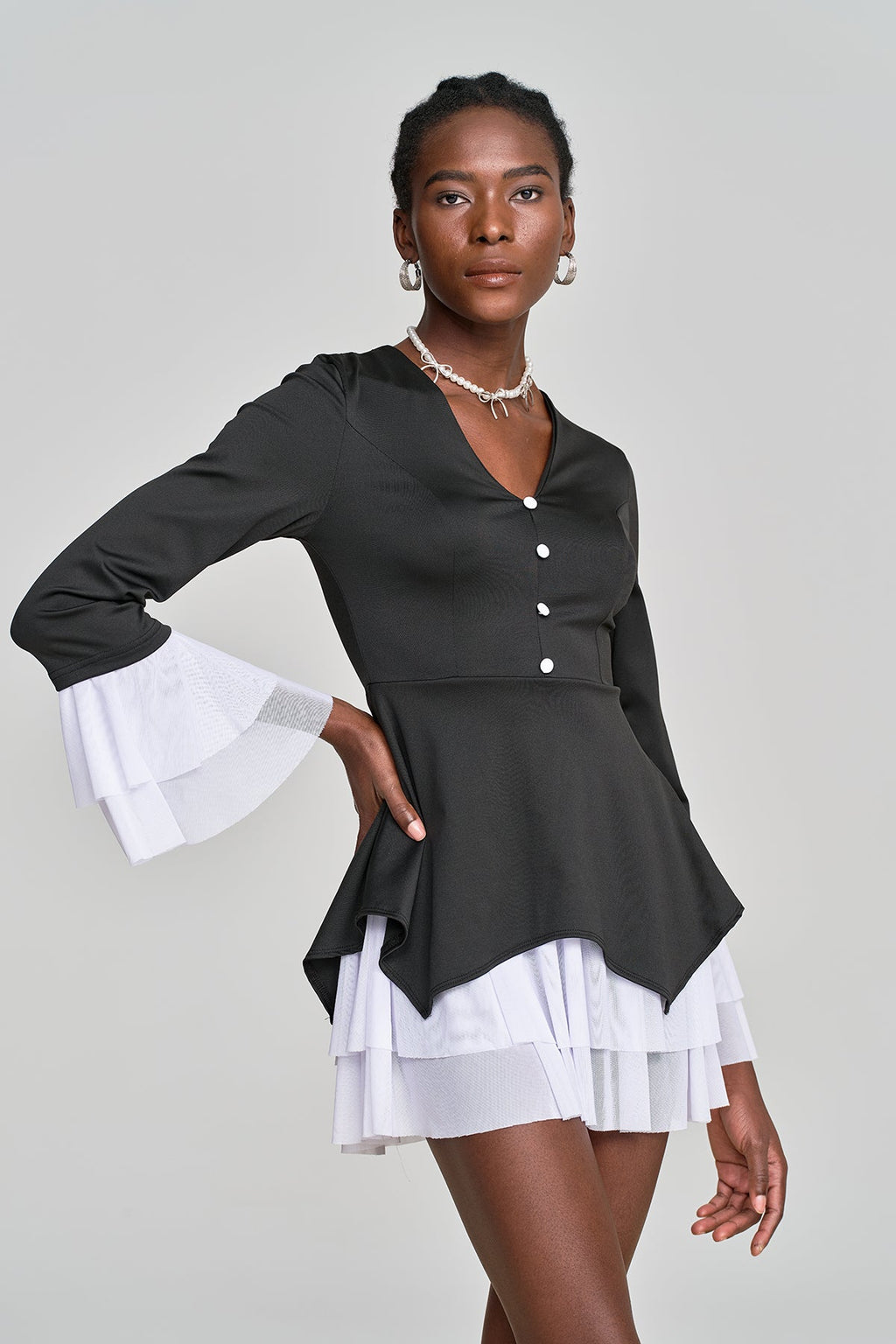 Amisquew Asymmetric Ruffle V Neck Mini Dress