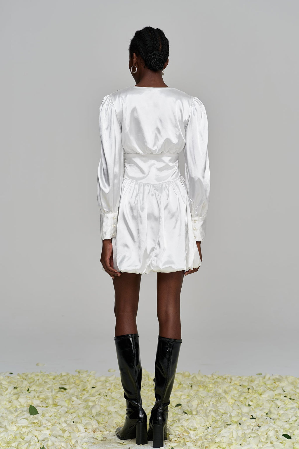 Amita V Neck Ruch Satin Mini Dress