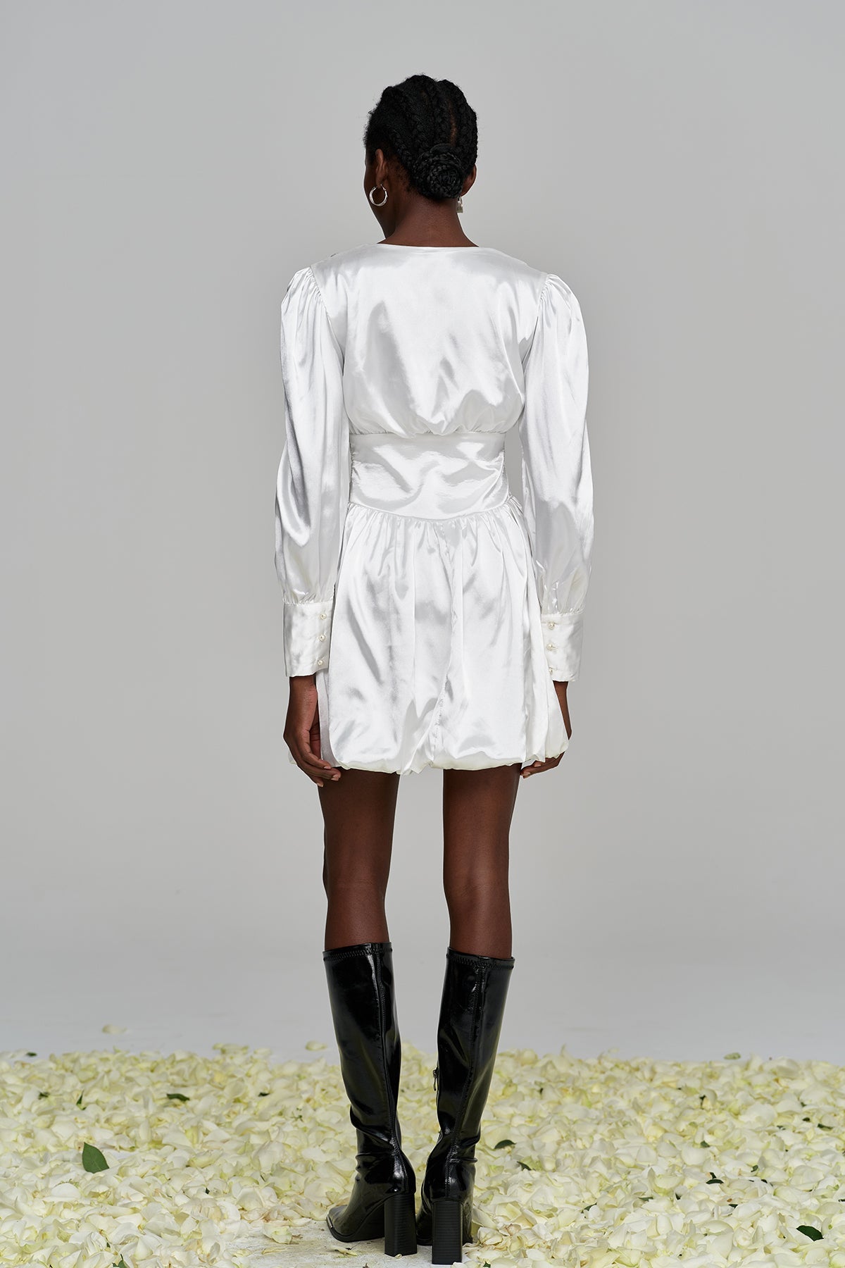 Amita V Neck Ruch Satin Mini Dress