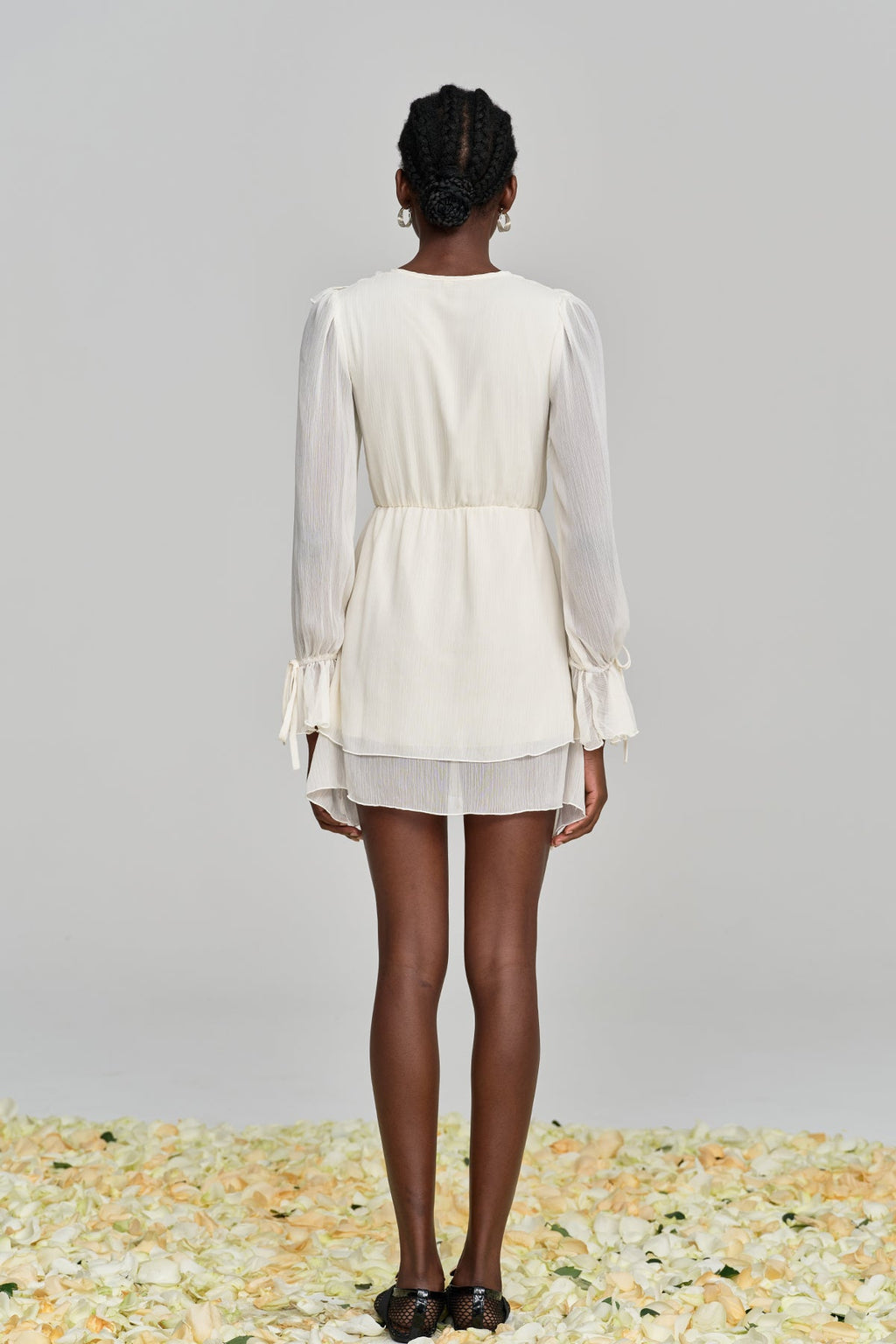 Amitabh Ruffle Lace Up Mesh Mini Dress