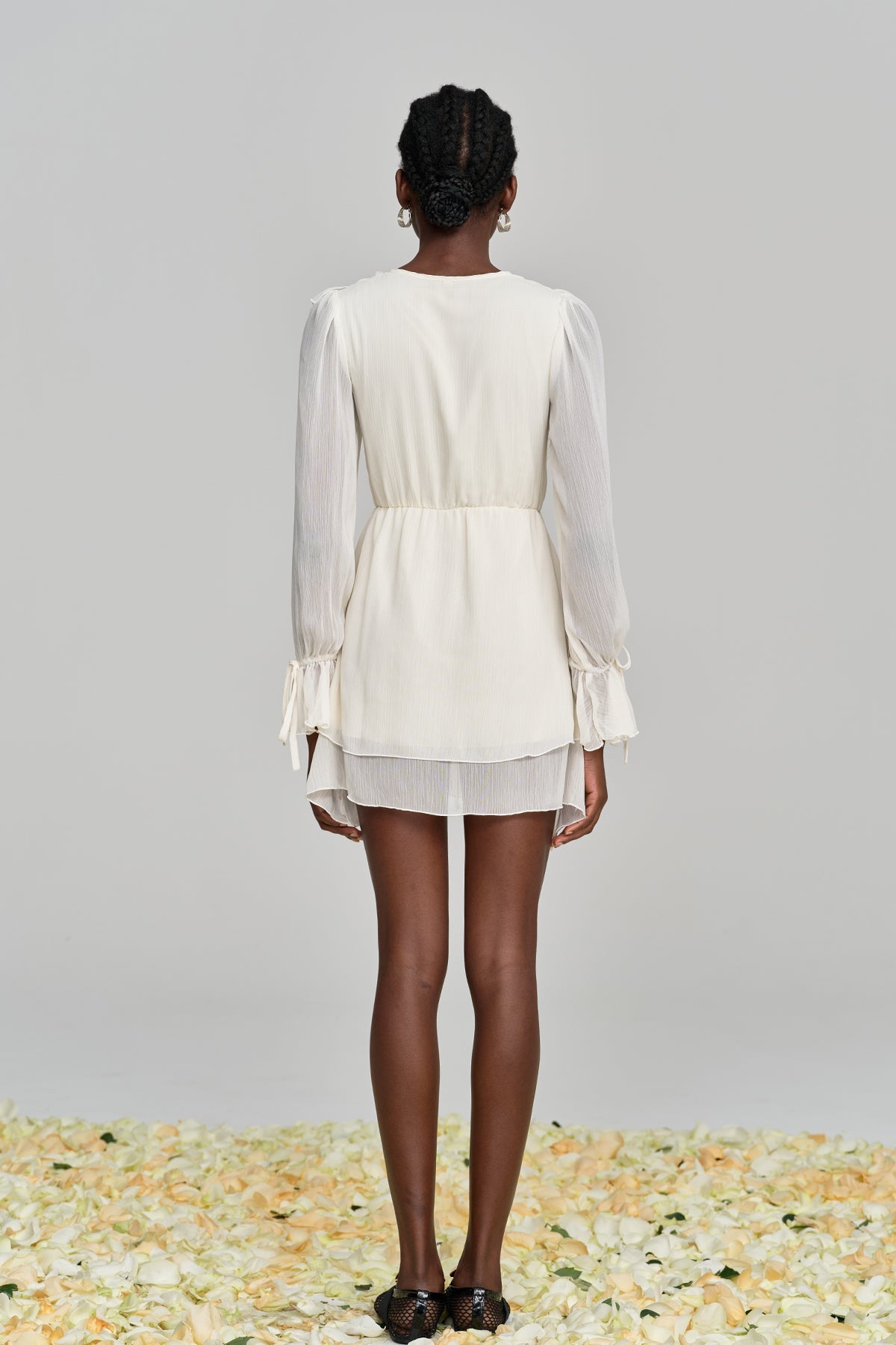 Amitabh Ruffle Lace Up Mesh Mini Dress