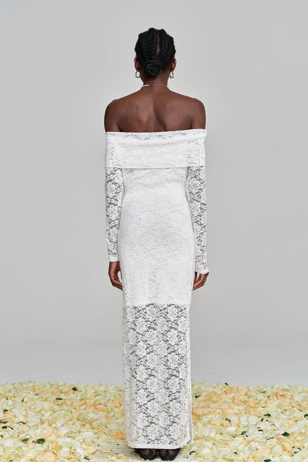 Amjad Floarl Off Shoulder Lace Maxi Dress