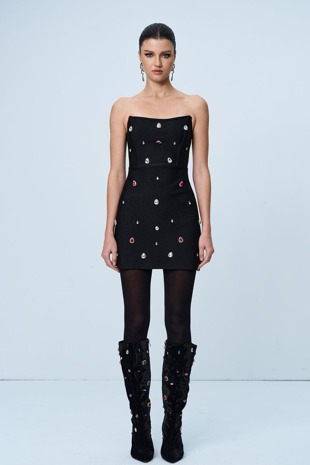 Amna Strapless Rhinestone Bodycon Mini Dress