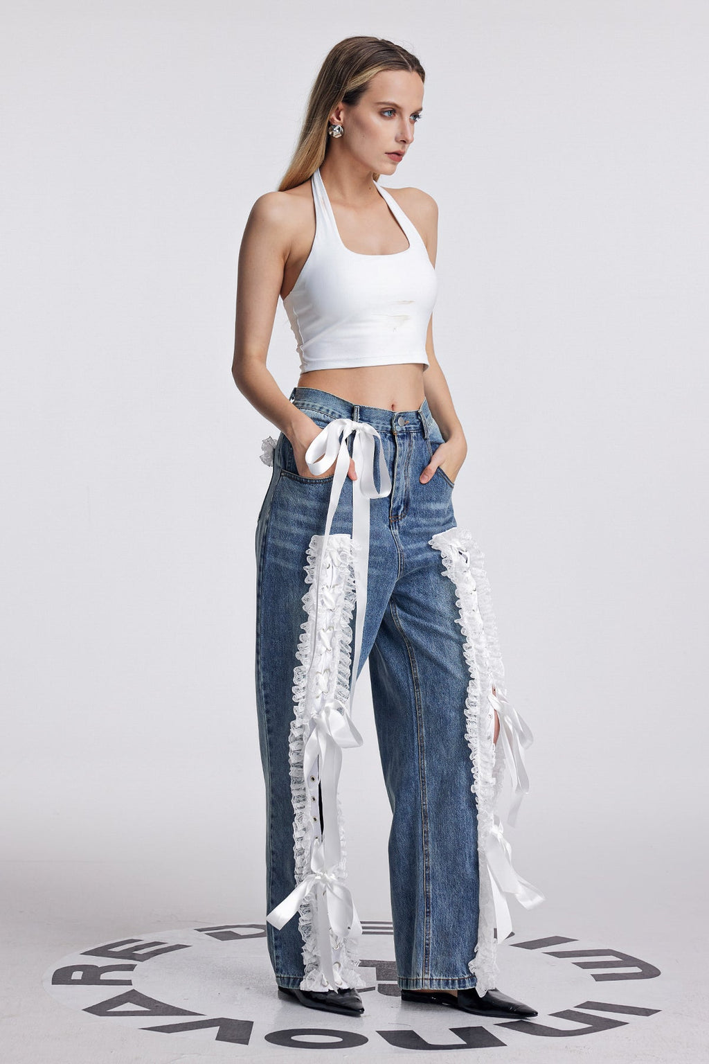 Amondi Lace Deconstruct Lace Up Jeans