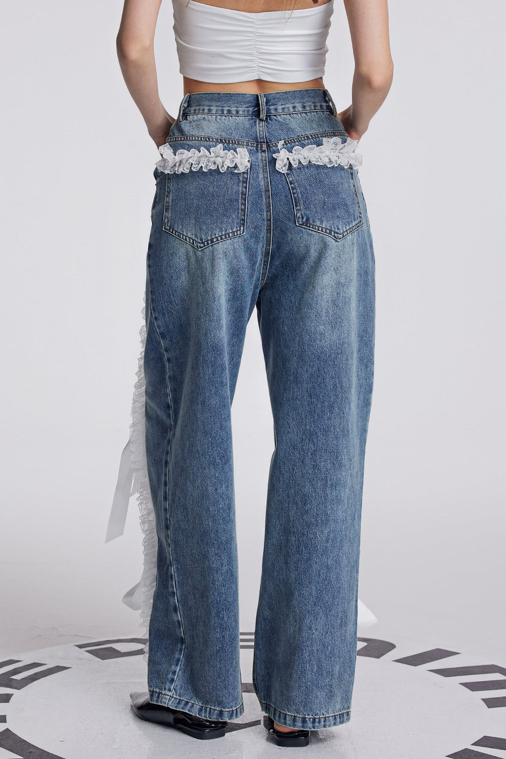 Amondi Lace Deconstruct Lace Up Jeans