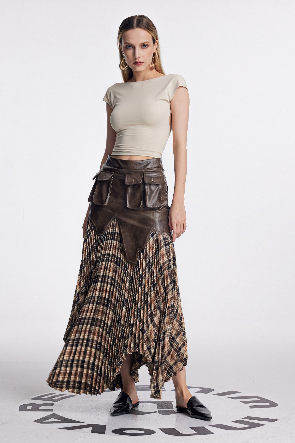 Amos Asymmetric Grid Deconstruct Skirt