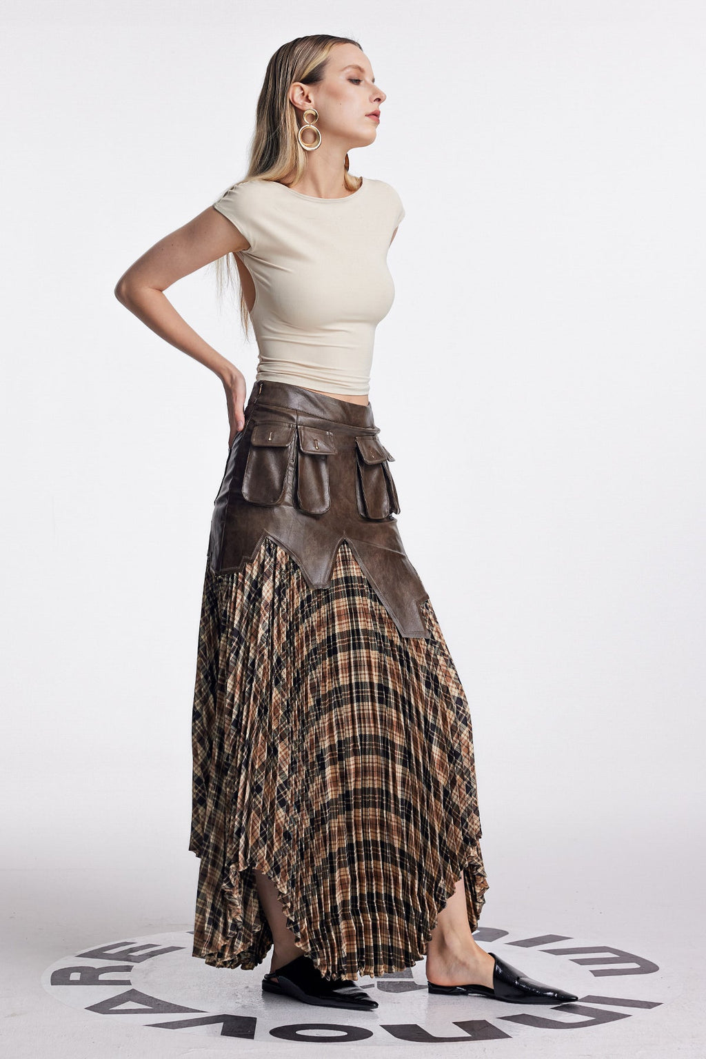 Amos Asymmetric Grid Deconstruct Skirt