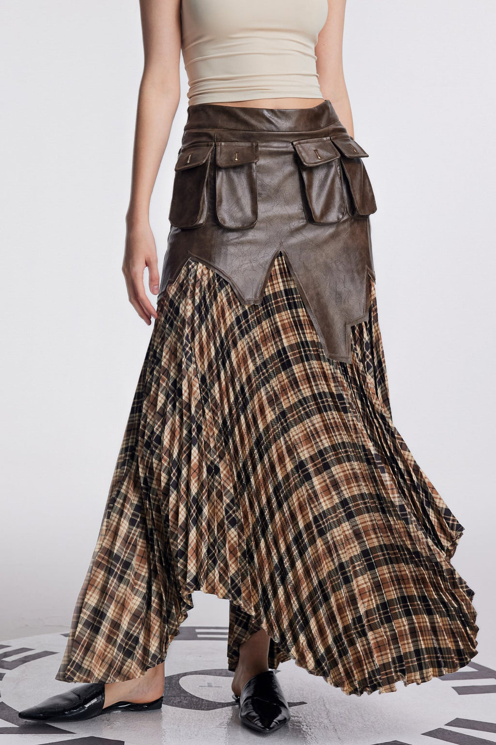 Amos Asymmetric Grid Deconstruct Skirt