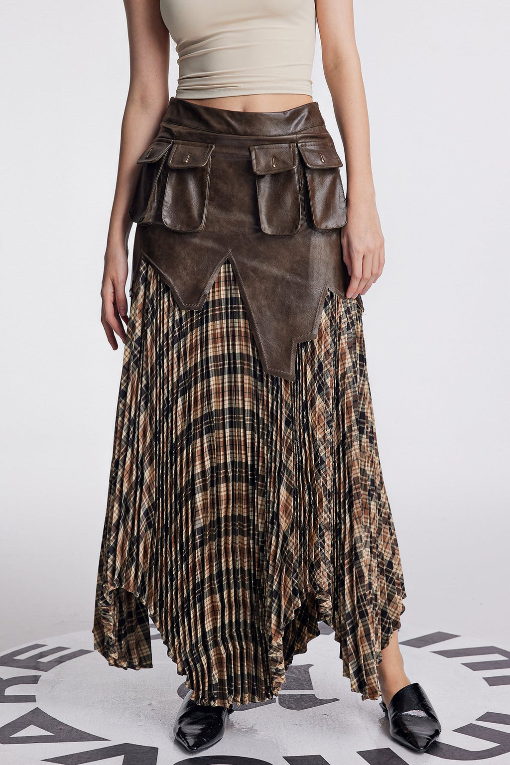 Amos Asymmetric Grid Deconstruct Skirt