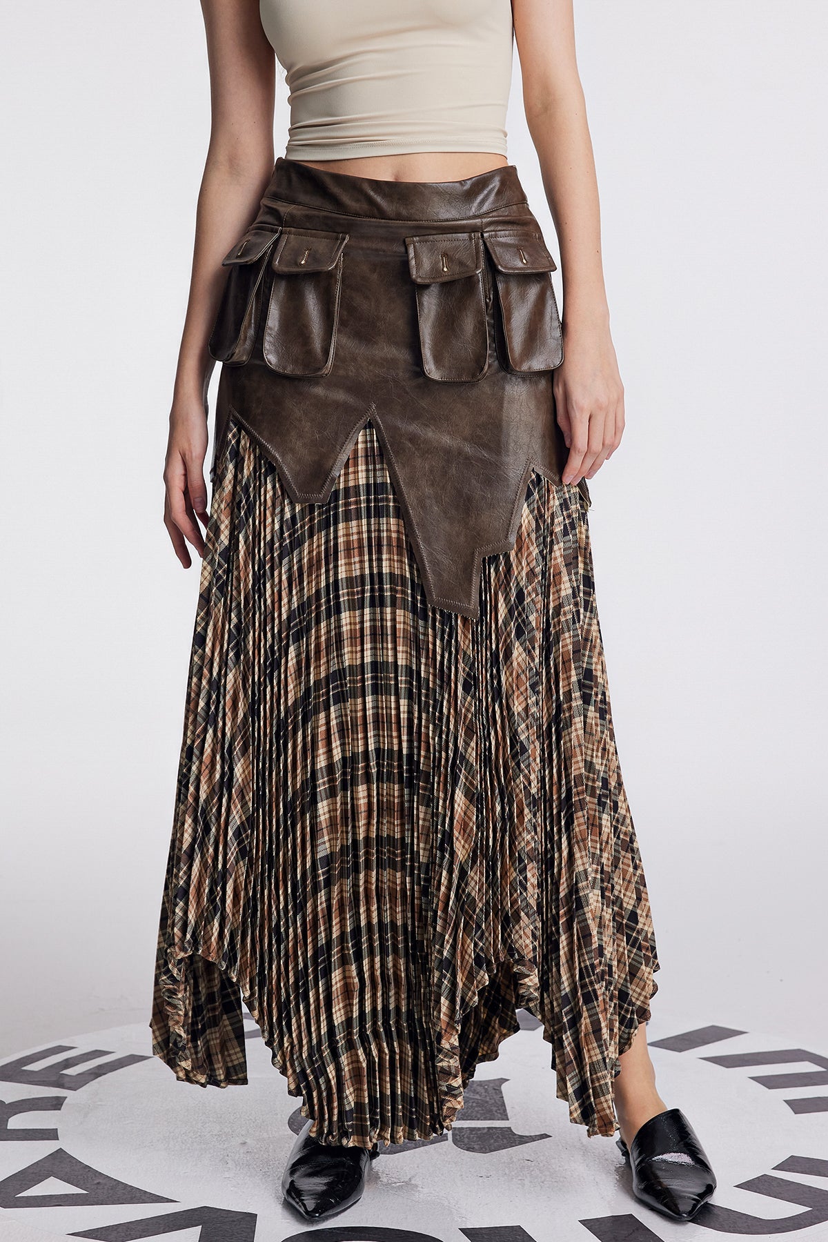 Amos Asymmetric Grid Deconstruct Skirt