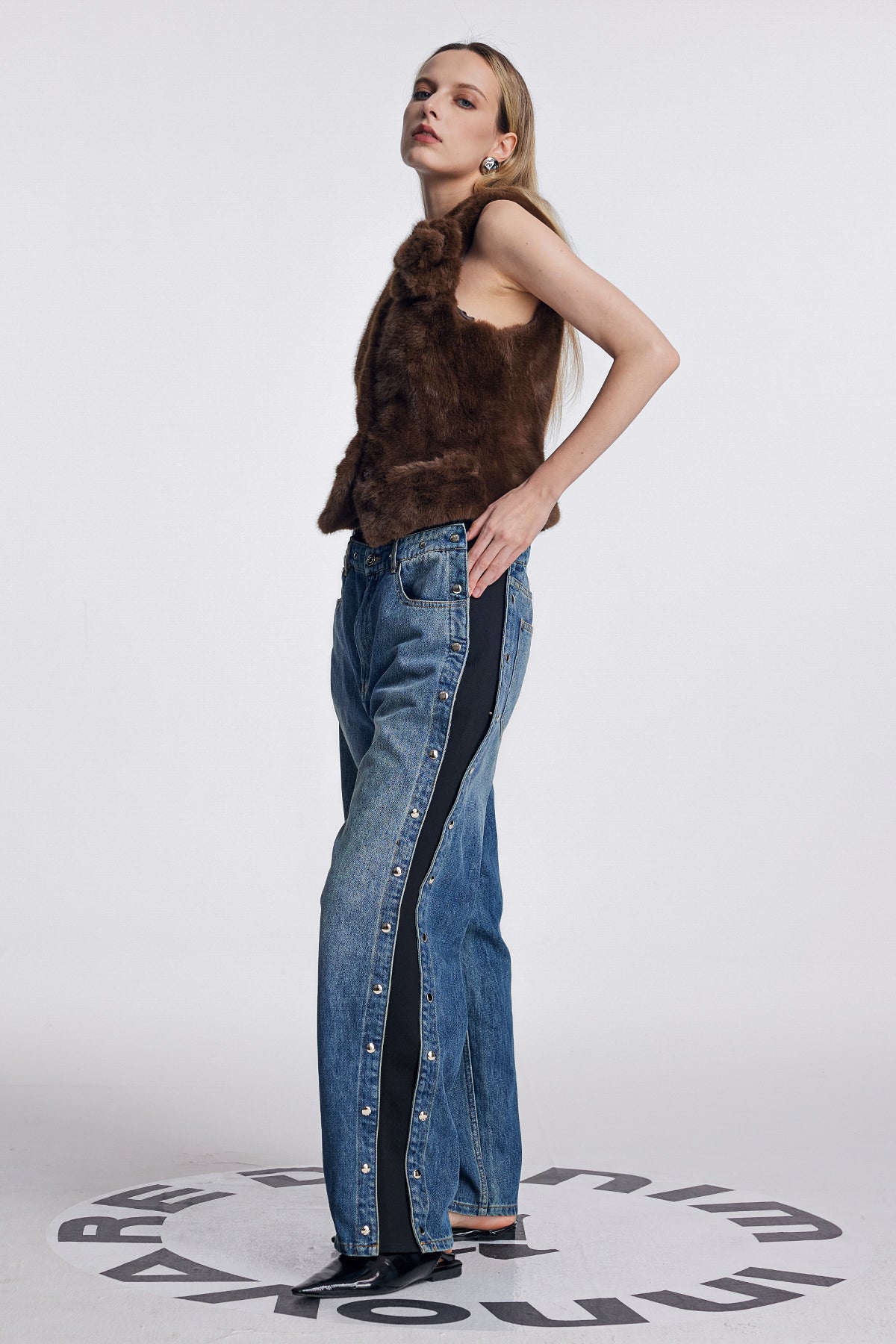 Amram High Rise Deconstruct Button Jeans