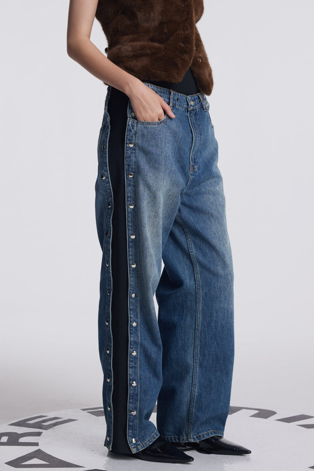 Amram High Rise Deconstruct Button Jeans