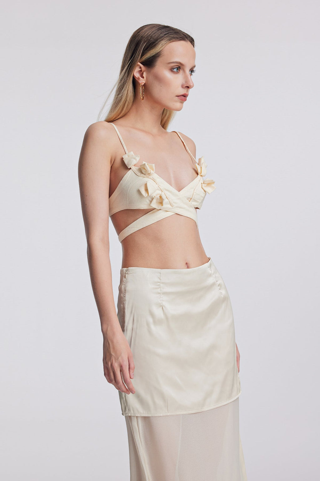 Amya Cross Flower Lace Up Top