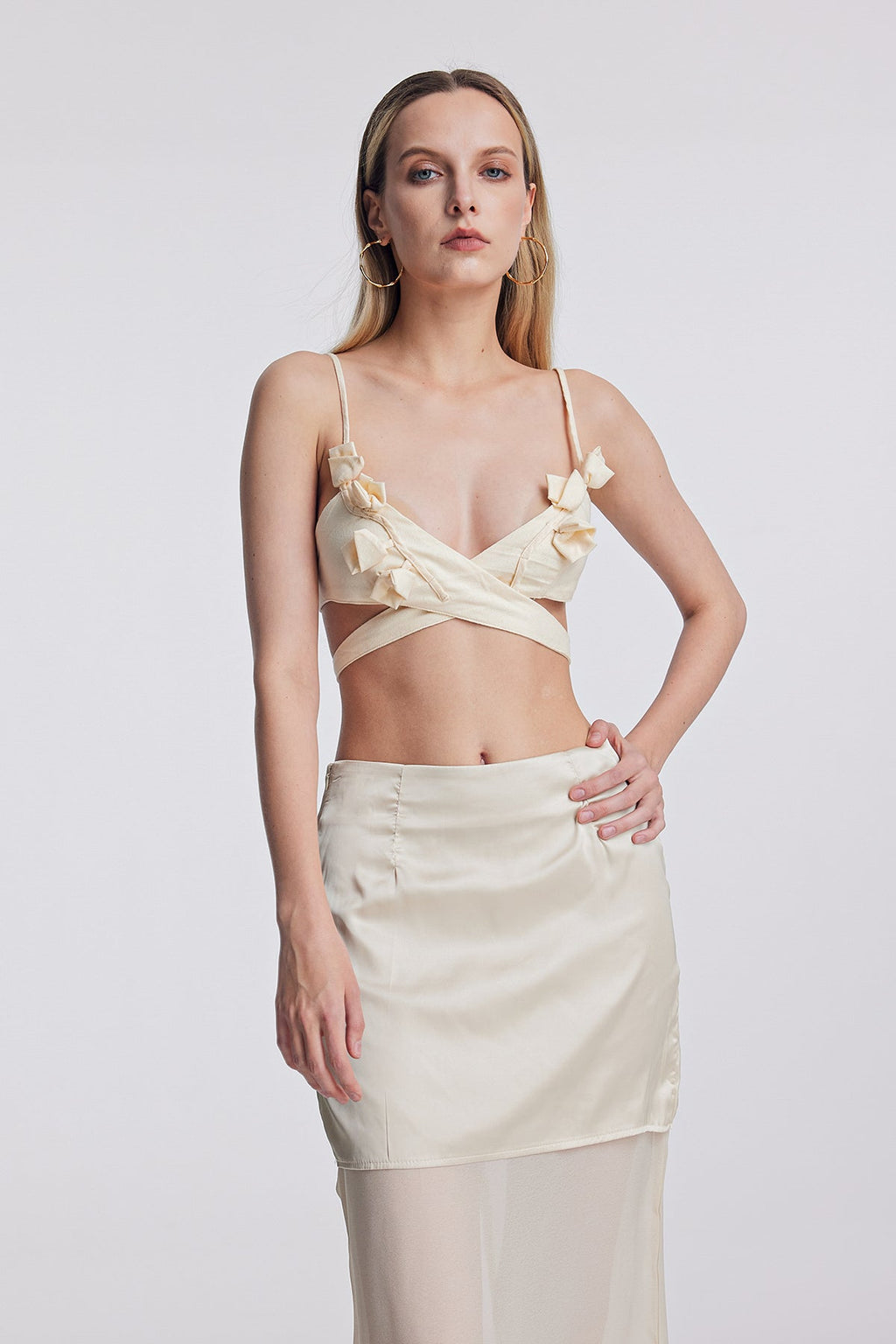 Amya Cross Flower Lace Up Top