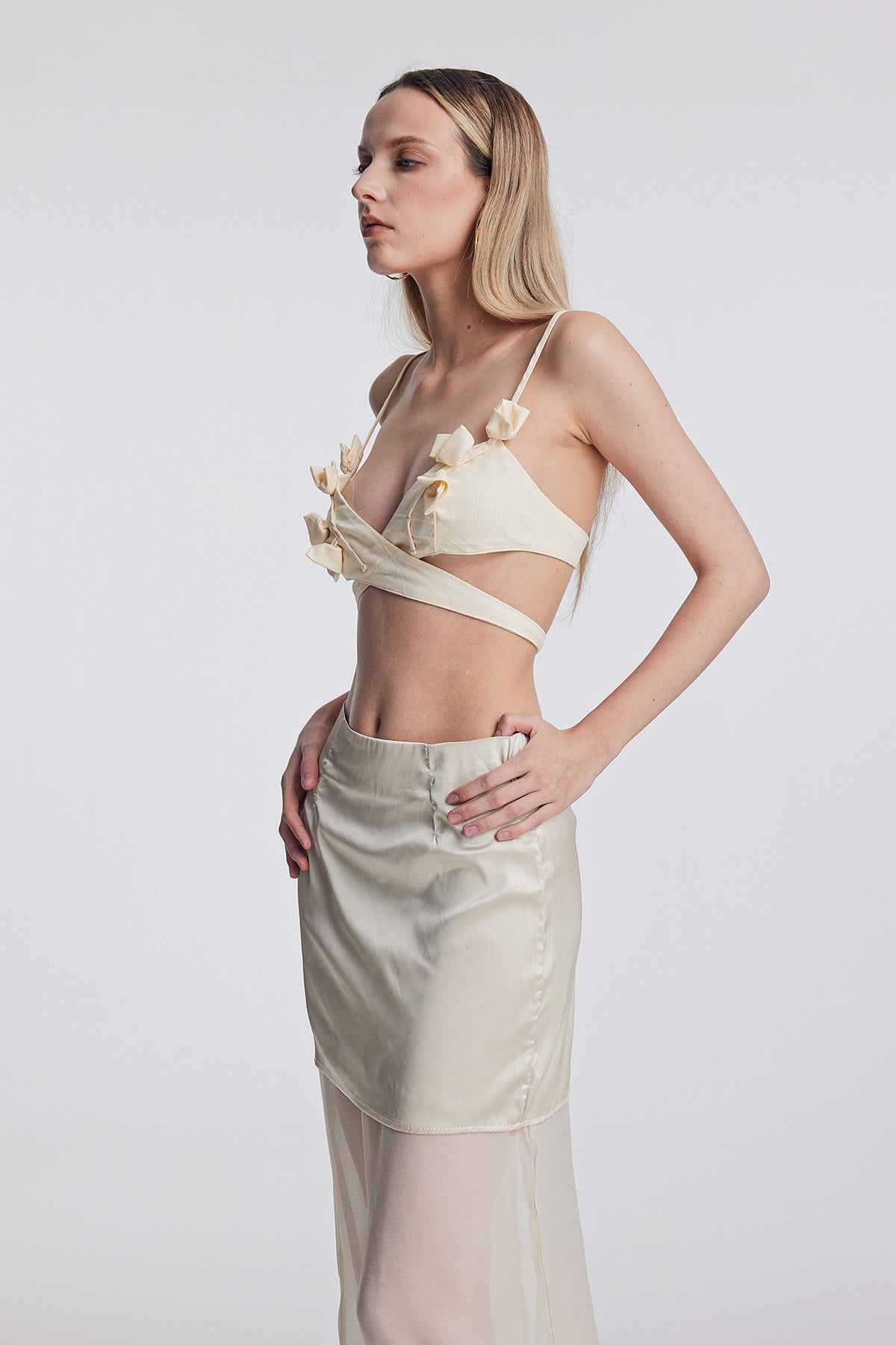 Amya Cross Flower Lace Up Top