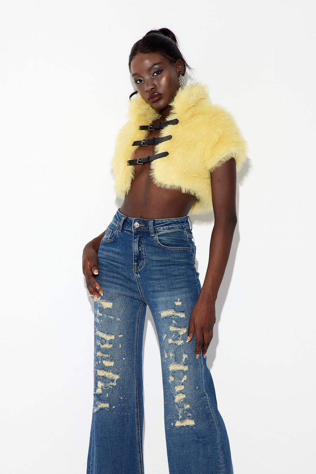 Amytis Faux Fur Cutout Crop Top