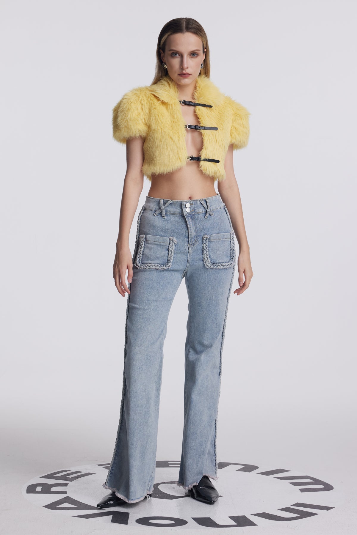 Amytis Faux Fur Cutout Crop Top