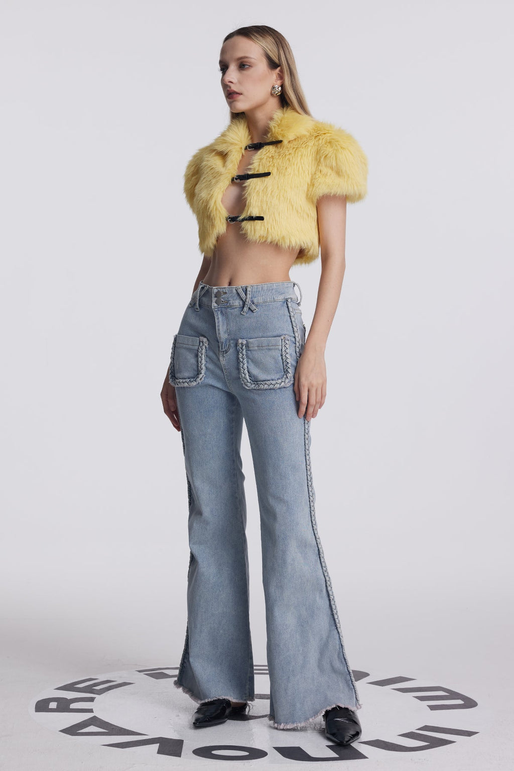 Amytis Faux Fur Cutout Crop Top